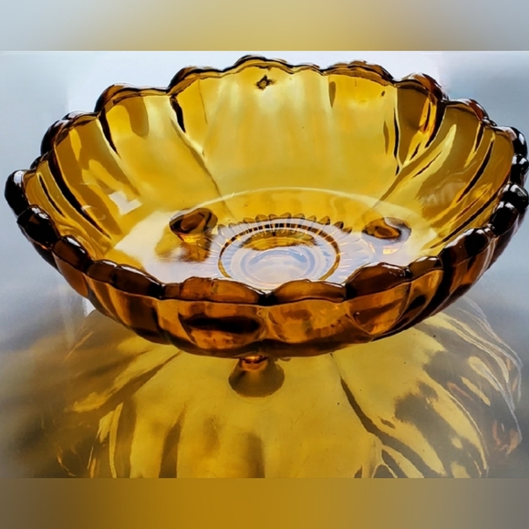 11" 🧡Vntg🌻"Petals Amber"🧡3 Toed Footed Thick 4lb 4oz Bowl by Colony🌻 - Picture 7 of 13